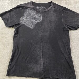 Affliction Shirt Chemical Burn Series Mens XL Black Fleur de Lis Grunge Punk